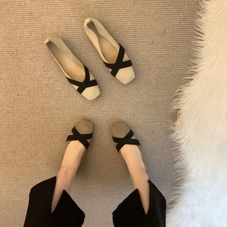 【真皮】小香风单鞋女秋季2023新款法式软底平底羊皮豆豆鞋奶奶鞋商品大图