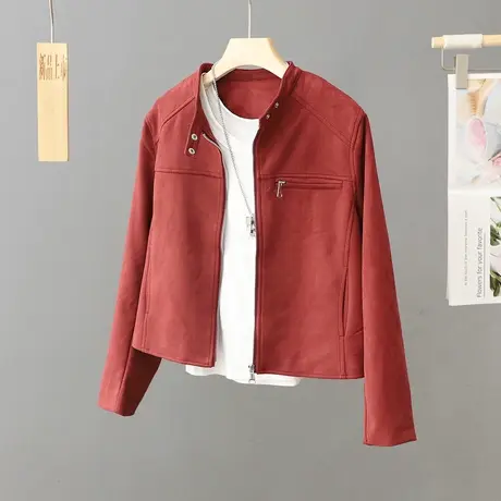 麂皮绒秋冬2023新款韩版设计感外套女宽松显瘦短款立领夹克机车服商品大图