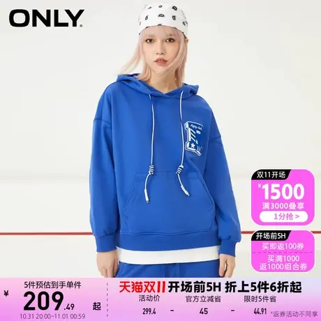 【买5免1】【上新】ONLY奥莱字母设计宽松连帽落肩卫衣女商品大图