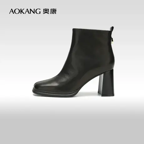【门店发货】奥康女鞋 2023冬季新款气质及踝靴真皮时装靴瘦瘦靴图片