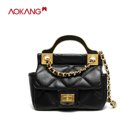 奥康女包链条菱格纹小香风单肩包斜挎包小包时尚女士复古包包新款商品大图