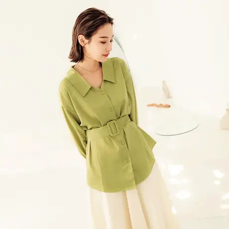 桔熊秋冬季通勤微光泽泡泡袖纯色修身中长款衬衫女大码AB16282商品大图