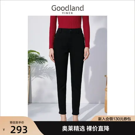 音儿美地女装2022冬季新款钉珠装饰直筒高腰铅笔裤牛仔裤商品大图