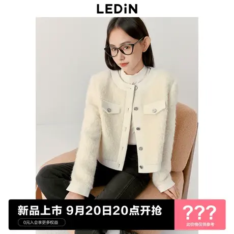 [预]乐町小香风圆领短款款外套2023秋冬新款甜美爱心纽扣毛呢外套图片