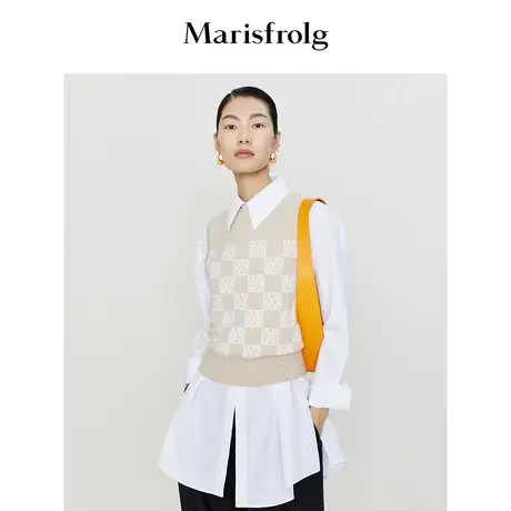 【100%纯羊毛】玛丝菲尔23春装新款棋盘格针织马甲设计感上衣商品大图