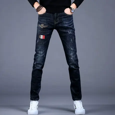 刺绣牛仔裤男款百搭欧美裤子男潮牌修身小脚休闲高端秋冬2023新款商品大图