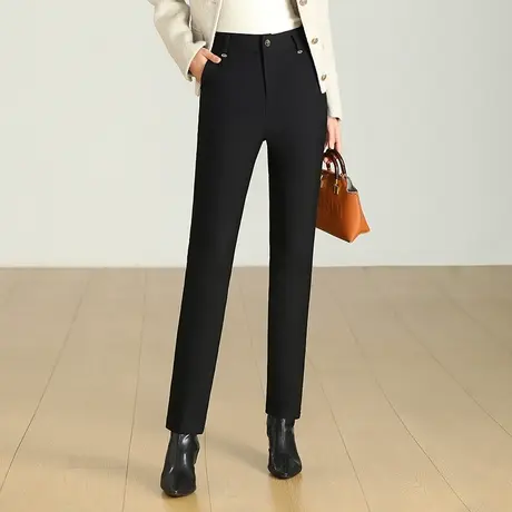 黑色小直筒羽绒裤女冬季2023新款高腰显瘦通勤西装裤加绒保暖长裤图片