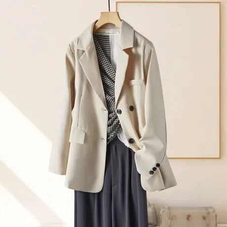 时尚通勤西装外套2021年春秋新款女士休闲垫肩显瘦上班族正装外套图片