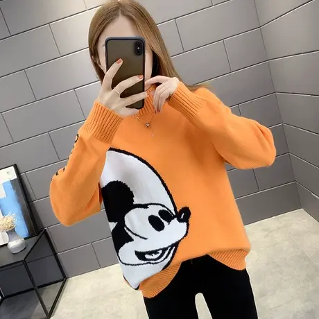 毛衣2021年新款女宽松外穿爆款加厚高领洋气慵懒风套头冬卡通打底商品大图