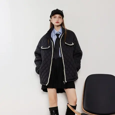 设计感绗棉棉服女冬季夹棉外套2023新款潮小香风菱格轻薄棉衣棉袄图片