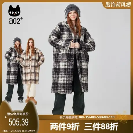 a02非正式学院格纹大衣2025冬季显瘦复古减龄中长款毛呢大衣外套商品大图