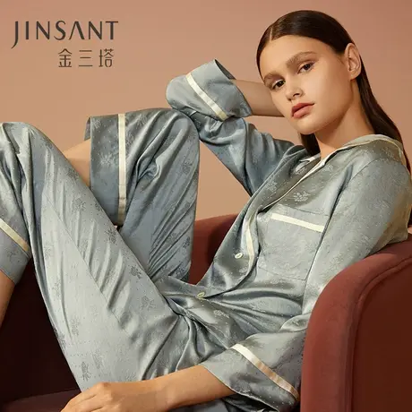 金三塔真丝桑波缎 玫瑰的罗曼女100%桑蚕丝长袖长裤可外穿衣裤套图片