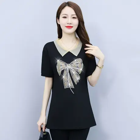 短袖t恤女装2023新款夏季娃娃领上衣胖mm大码漂亮减龄洋气遮肚子图片