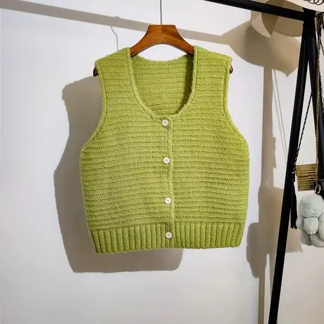 学院风针织马甲开衫女秋冬新款韩版宽松叠穿无袖坎肩毛衣背心外套商品大图