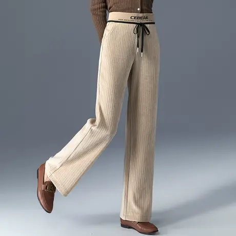 雪尼尔阔腿裤女冬季2024新款秋冬裤子休闲宽松女裤高腰垂感直筒裤商品大图