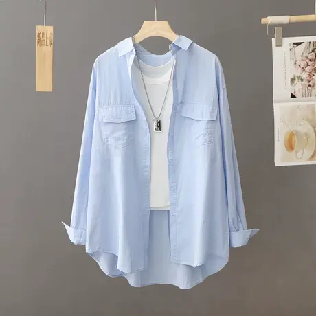 中长款外搭衬衫女长袖秋装2023新品宽松百搭外套衬衣女上衣薄开衫图片