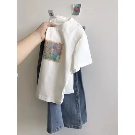 小个子短款正肩短袖T恤女夏天韩版修身显瘦趣味印花纯棉上衣服潮商品大图