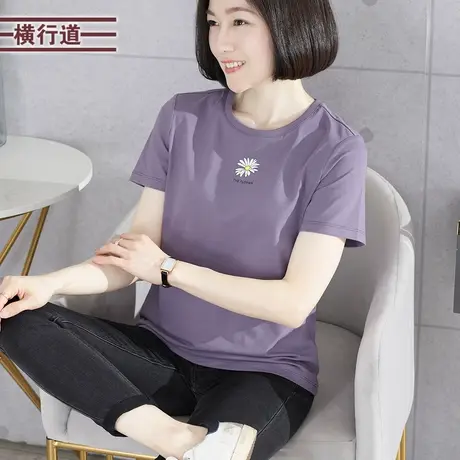 白色小圆领简约印花宽松韩版短袖t恤打底衫小雏菊上衣半袖夏装女商品大图