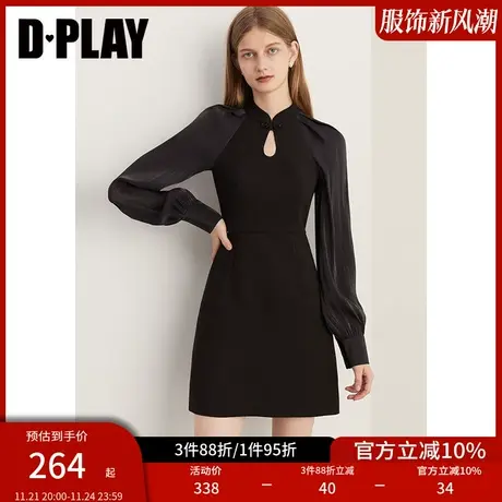 DPLAY冬新中式改良版旗袍国风经典黑定制盘扣轻礼服小黑裙图片