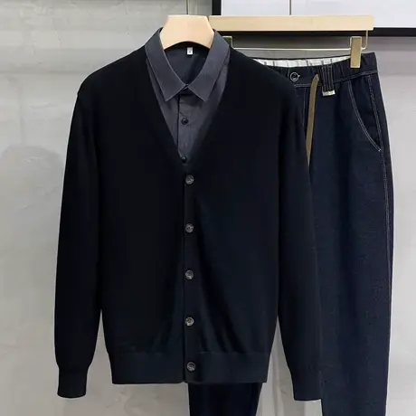 2025春秋新款男士针织开衫韩版潮流外穿休闲V领毛衣外套男毛线衣商品大图
