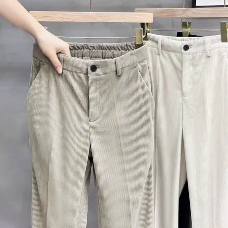 松紧腰秋冬季灯芯绒休闲裤男垂坠感直筒百搭小西裤青年男裤子长裤商品大图