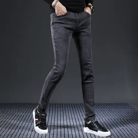 秋冬款高级深灰色牛仔裤男2023新款修身小脚弹力百搭休闲男士裤子图片
