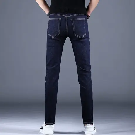 2023新款秋冬男士深蓝色牛仔裤男款修身小脚高端潮牌裤子休闲弹力商品大图