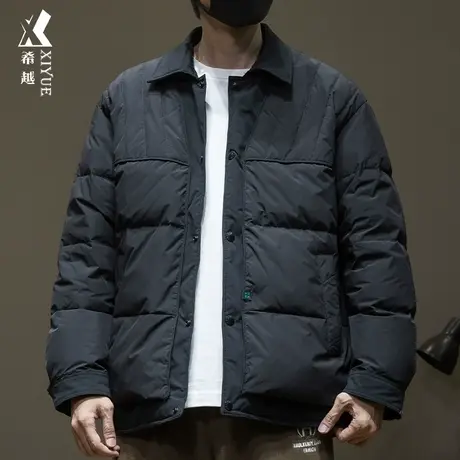 希越夹克式衬衫羽绒服男2023冬季潮牌宽松大码男士轻薄灰鸭绒外套商品大图