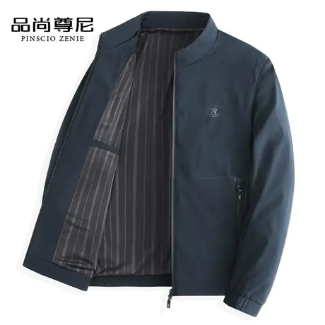 男士春季外套休闲立领字母印花冲锋衣运动夹克衫中老年男装爸爸装商品大图