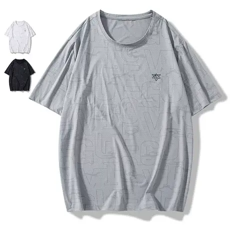 灰色短袖t恤男潮牌上衣2023夏季新款宽松圆领字母印花体恤衫男款商品大图