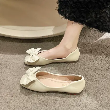 单鞋女2024年春新款蝴蝶结珍珠浅口软底防滑时尚百搭法式平底瓢鞋商品大图
