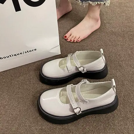 白色百搭日系学院风小皮鞋女2024新款夏季复古法式厚底玛丽珍鞋子商品大图