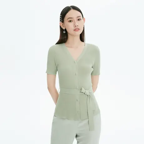 LANCY/悦朗姿商场同款短袖T恤新针织开衫薄款女毛衣春夏外套奥莱图片