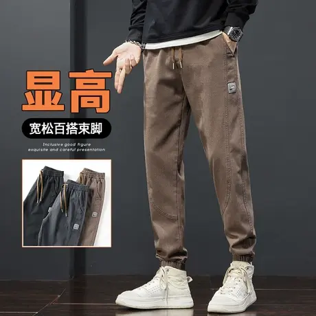 春秋款男装潮牌痞帅高级感束脚休闲裤子秋冬季加肥加大码胖子工装商品大图