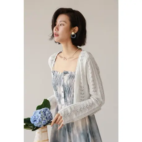 弥古白色针织开衫外搭高级感配裙子夏季女吊带裙防晒披肩镂空罩衫商品大图