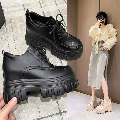 小个子内增高小皮鞋女2024春季新款百搭超厚底英伦风黑色单鞋女鞋商品大图