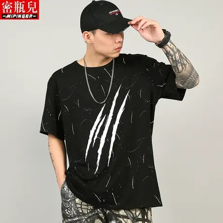 密瓶儿短袖男ins潮夏季男士大码运动上衣男加肥加大肥佬t恤男宽松商品大图