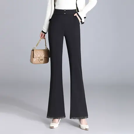 黑色垂感开叉微喇叭裤女春季2024新款高腰显瘦气质长裤通勤休闲裤商品大图