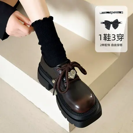 复古英伦风小皮鞋女2024新款春季女鞋子配裙子百搭厚底白色乐福鞋商品大图