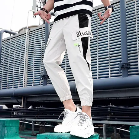 裤子男士韩版潮流潮牌宽松束脚休闲小脚九分裤运动工装长裤男夏季商品大图