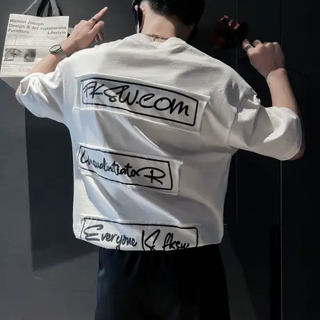 设计感短袖T恤夏季ins网红字母印花上衣圆领高级感小众半袖体恤衫商品大图