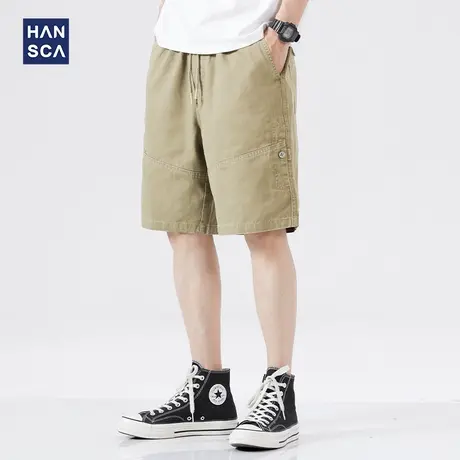 汉斯卡夏季潮牌工装短裤男宽松直筒青少年潮流美式复古休闲五分裤商品大图