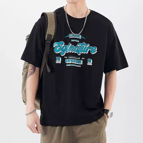 清仓特卖 hansca圆领短袖t恤男夏季潮牌宽松休闲百搭印花半袖体恤商品大图