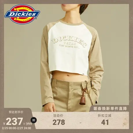 Dickies 春夏 工装女式印花短款长袖T恤运动休闲内搭商品大图