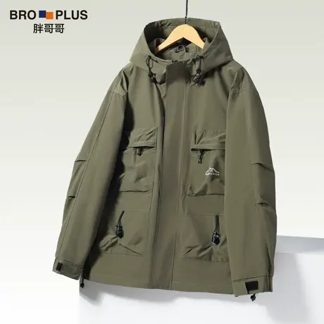 胖哥哥工装外套男大码宽松加肥加大时尚潮流连帽夹克大码男装秋季图片