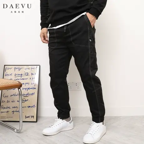 DAEVU秋新款扎明线大号潮胖子束脚加肥加大码男士休闲裤长裤商品大图