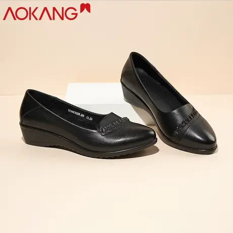 奥康女鞋2023春季新款软底舒适妈妈鞋真皮百搭豆豆鞋女中年单鞋商品大图