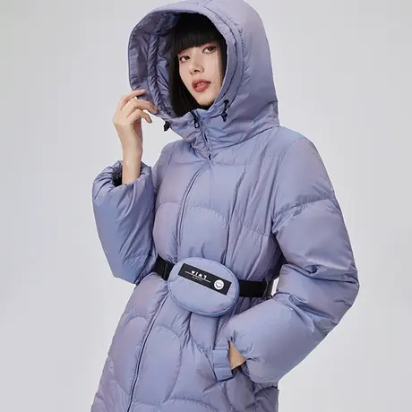 艾莱依2022年新款炫彩羽绒服鸭绒可拆卸包收腰休闲高级大衣外套女商品大图