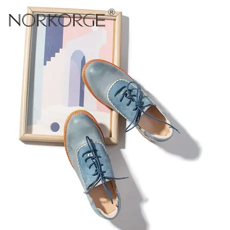 文艺雾蓝色系带单鞋女鞋图片