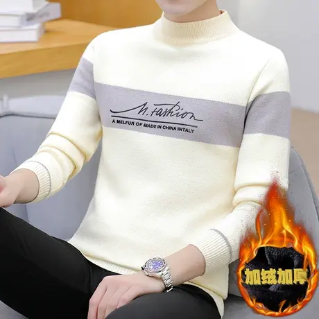 青少年毛衣男保暖加厚2023秋冬季新款韩版潮流半高领水貂绒针织衫商品大图